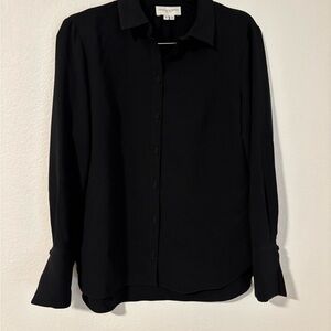 Charlotte Brody Long Sleeve Black Blouse Button Front Covered  Buttons Sz M
